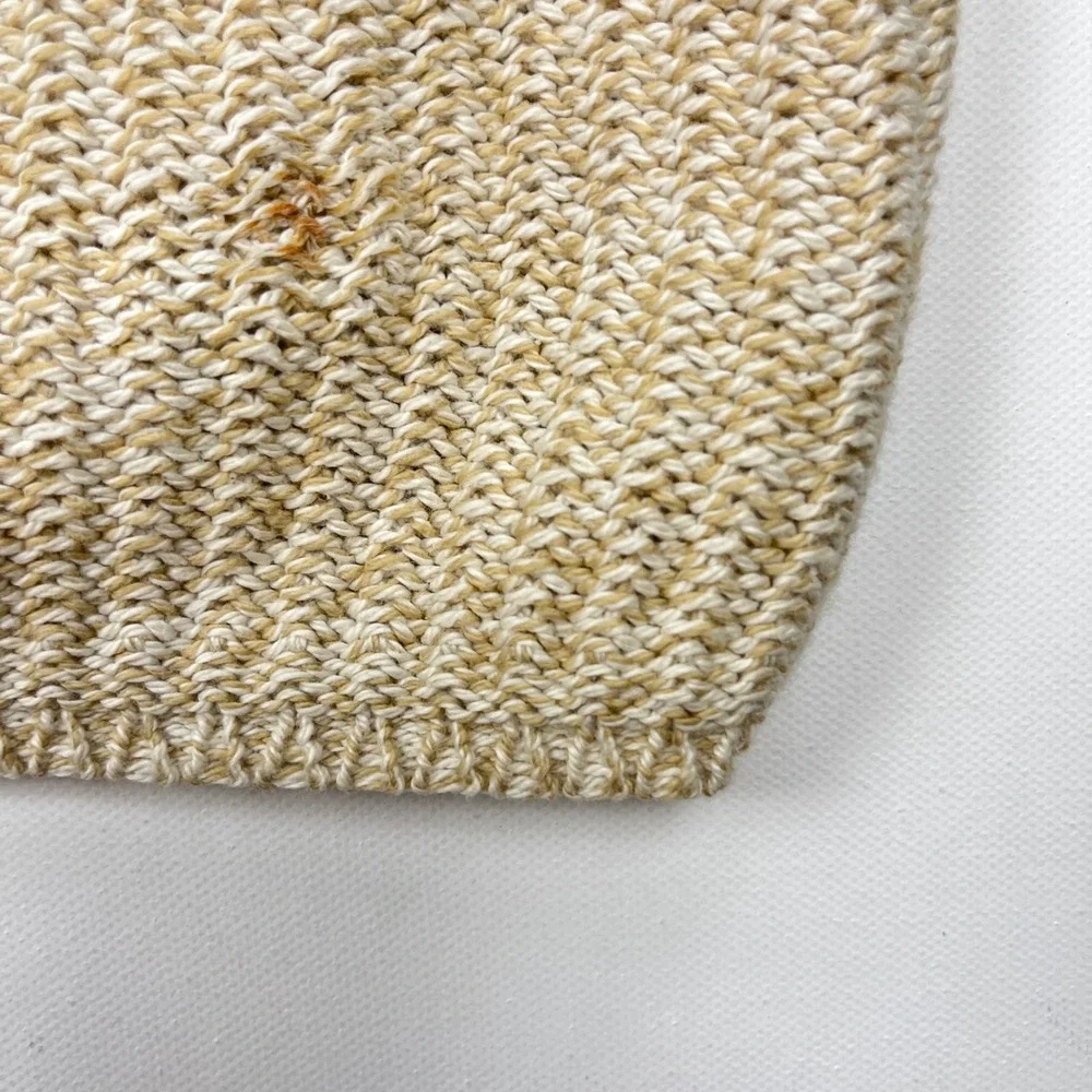 Peconic Bay Traders Mens Medium Beige Knit Blue Striped Crewneck Sweater USA Vtg